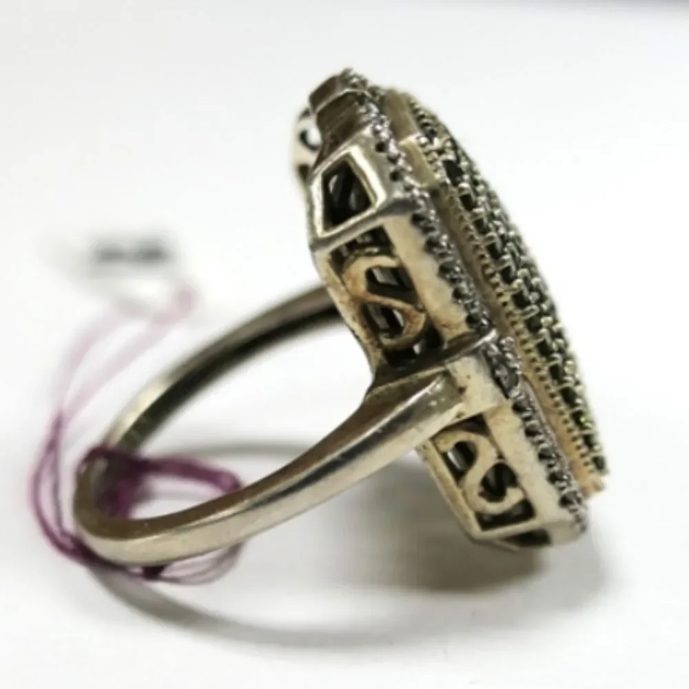 Sterling Silver Cocktail Ring, Green/Clear Pave Stones - Open Gallery size 8